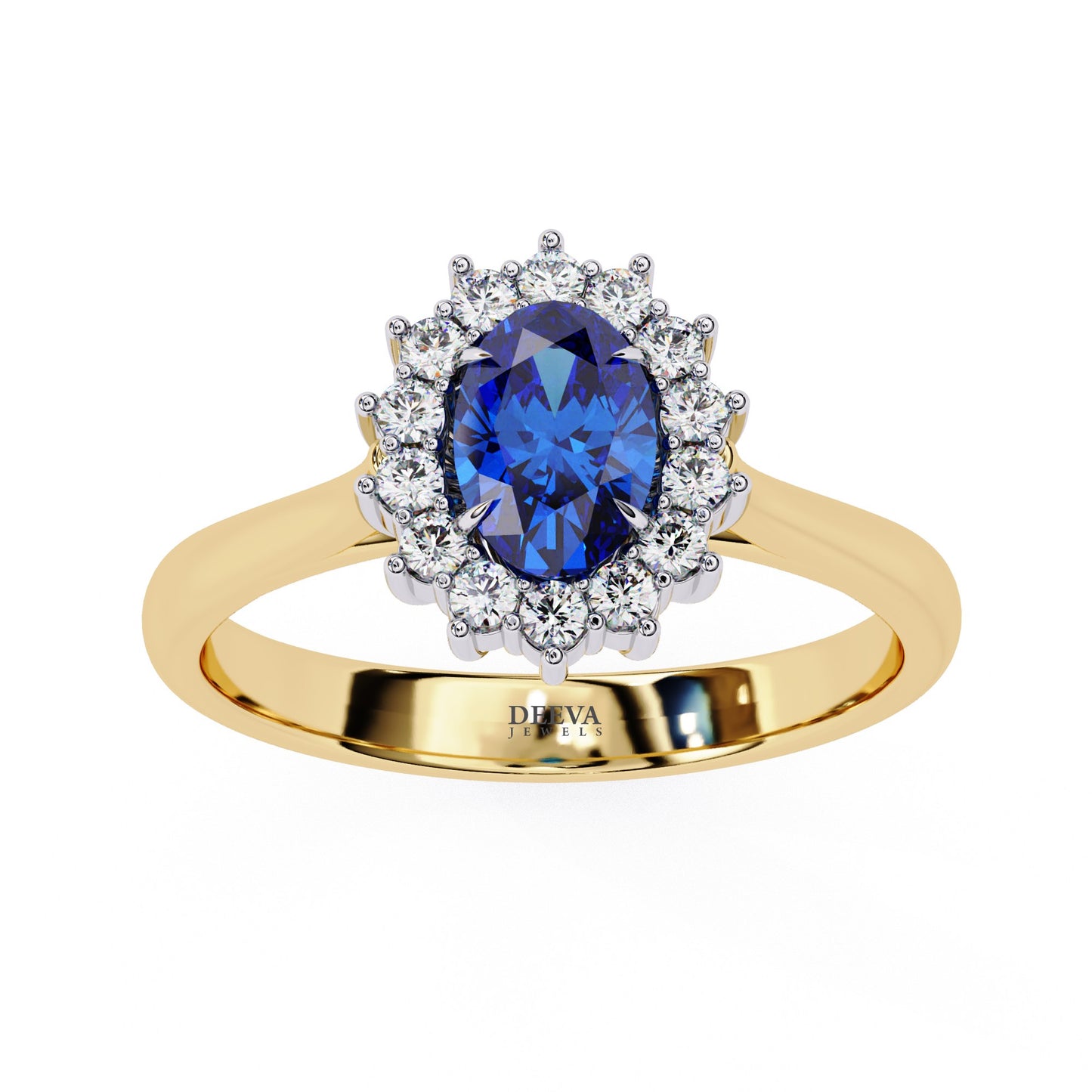 2.04 Ct Oval And Round Cut Blue Sapphire Diamond,10k  Blue Fancy Delicate Elegant Ring - HIGHCARAT DIAMONDS