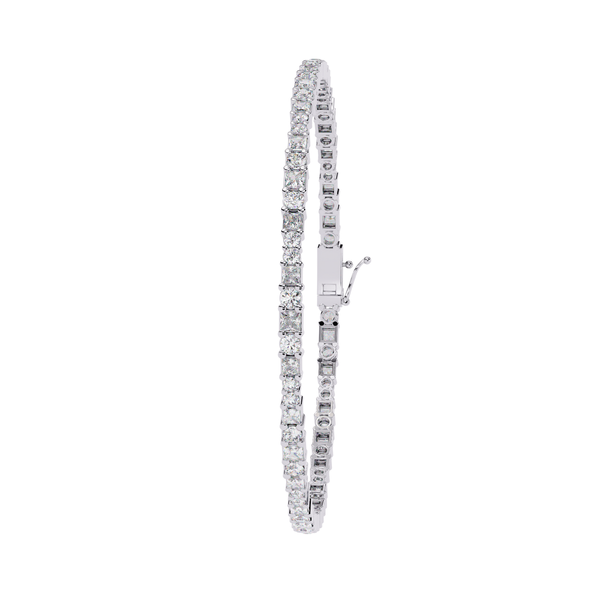 2.05Ct Round And Princess Cut Lab Grown Diamond Timeless Channel Set Dainty Tennis Bridesmaid Bracelet For Her - HIGHCARAT DIAMONDS