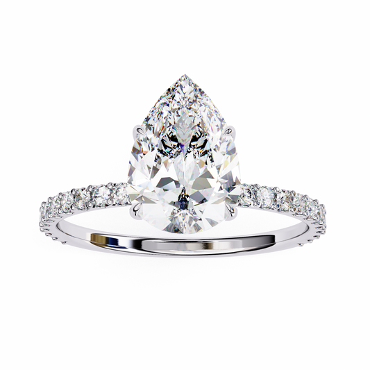 2.06 Ct Pear And Round lab Grown Diamond Cut 10k Solid Gold  Pave Set Cluster Bridal Ring - HIGHCARAT DIAMONDS