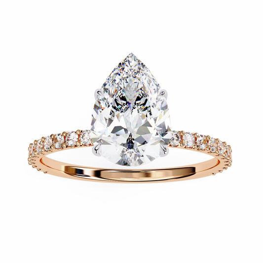 2.06 Ct Pear And Round lab Grown Diamond Cut 10k Solid Gold  Pave Set Cluster Bridal Ring - HIGHCARAT DIAMONDS