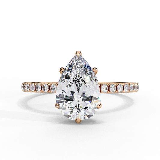 2.09 Ct Pear And Round Cut Lab Grown 14K Solid White Gold  Diamond Stunning Perfect Bridal Ring - HIGHCARAT DIAMONDS