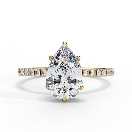 2.09 Ct Pear And Round Cut Lab Grown 14K Solid White Gold  Diamond Stunning Perfect Bridal Ring - HIGHCARAT DIAMONDS