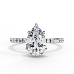 2.09 Ct Pear And Round Cut Lab Grown 14K Solid White Gold  Diamond Stunning Perfect Bridal Ring - HIGHCARAT DIAMONDS