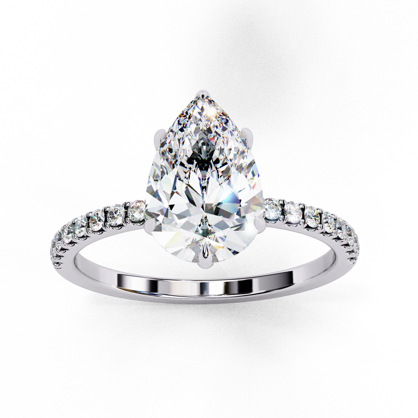 2.09 Ct Pear And Round Cut Lab Grown 14K Solid White Gold  Diamond Stunning Perfect Bridal Ring - HIGHCARAT DIAMONDS