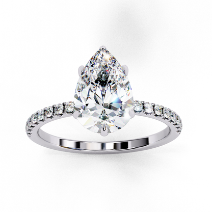2.09 Ct Pear And Round Cut Lab Grown 14K Solid White Gold  Diamond Stunning Perfect Bridal Ring - HIGHCARAT DIAMONDS