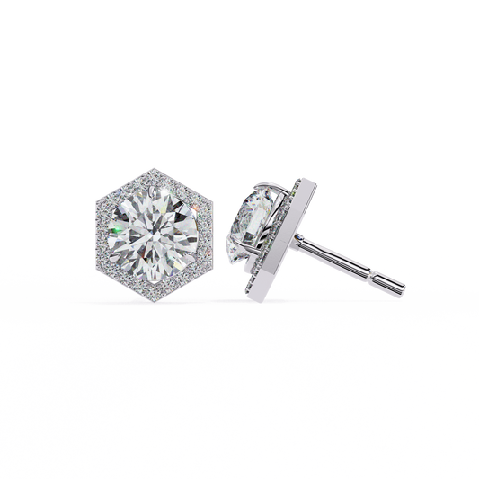Prong Set Hexagon Shape 2.10Ct Round Cut Lab Grown Halo Style Cluster 14k Solid Yellow Gold Stud Bridesmaid  Earring For Women's - HIGHCARAT DIAMONDS