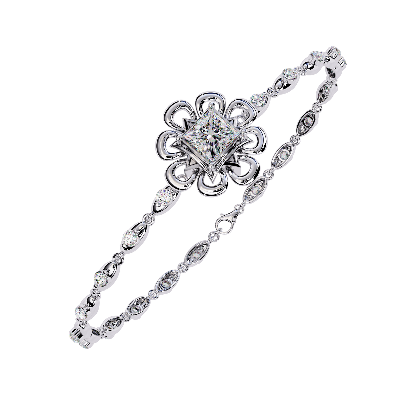 2.11Ct Princess And Round Cut Antique Classic Flower Shape Women Diamond Tennis Bracelet Annivrasry Gift For Her - HIGHCARAT DIAMONDS