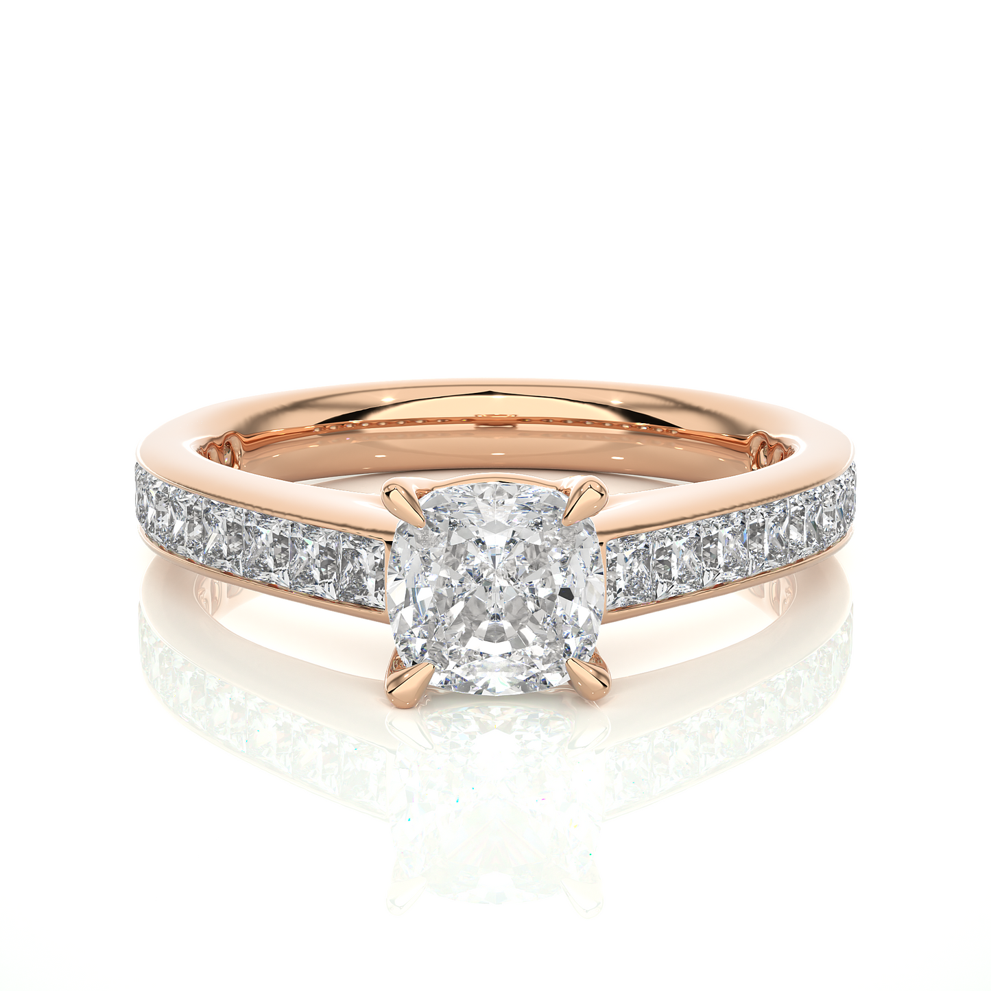 2.12 CT Cushion & Round Cut Lab Grown Diamond Accent Stone in 14k Gold Perfect Gift for Anyone Diamond Ring