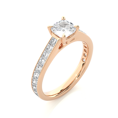 2.12 CT Cushion & Round Cut Lab Grown Diamond Accent Stone in 14k Gold Perfect Gift for Anyone Diamond Ring