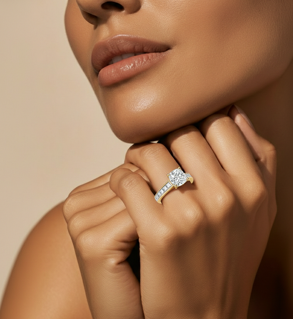 2.12 CT Cushion & Round Cut Lab Grown Diamond Accent Stone in 14k Gold Perfect Gift for Anyone Diamond Ring