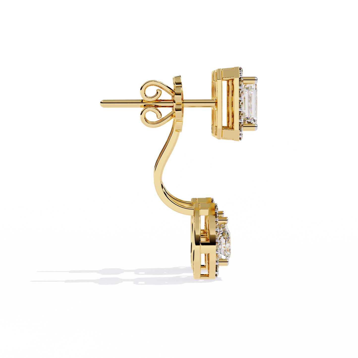 2.12ct Emerald, Pear And Round Cut High Quality Diamond Dainty Halo Style Minimalist Classic Wedding Wear Earring