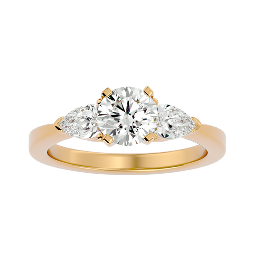 2.18 CT Round & Pear Cut Lab Grown Diamond Engagement  3 Stone 14k Solid White Gold Diamond Ring - HIGHCARAT DIAMONDS