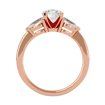 2.18 CT Round & Pear Cut Lab Grown Diamond Engagement  3 Stone 14k Solid White Gold Diamond Ring