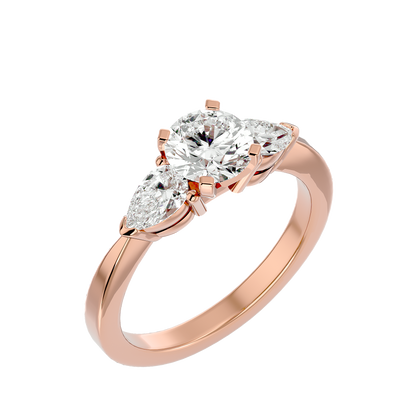 2.18 CT Round & Pear Cut Lab Grown Diamond Engagement  3 Stone 14k Solid White Gold Diamond Ring - HIGHCARAT DIAMONDS