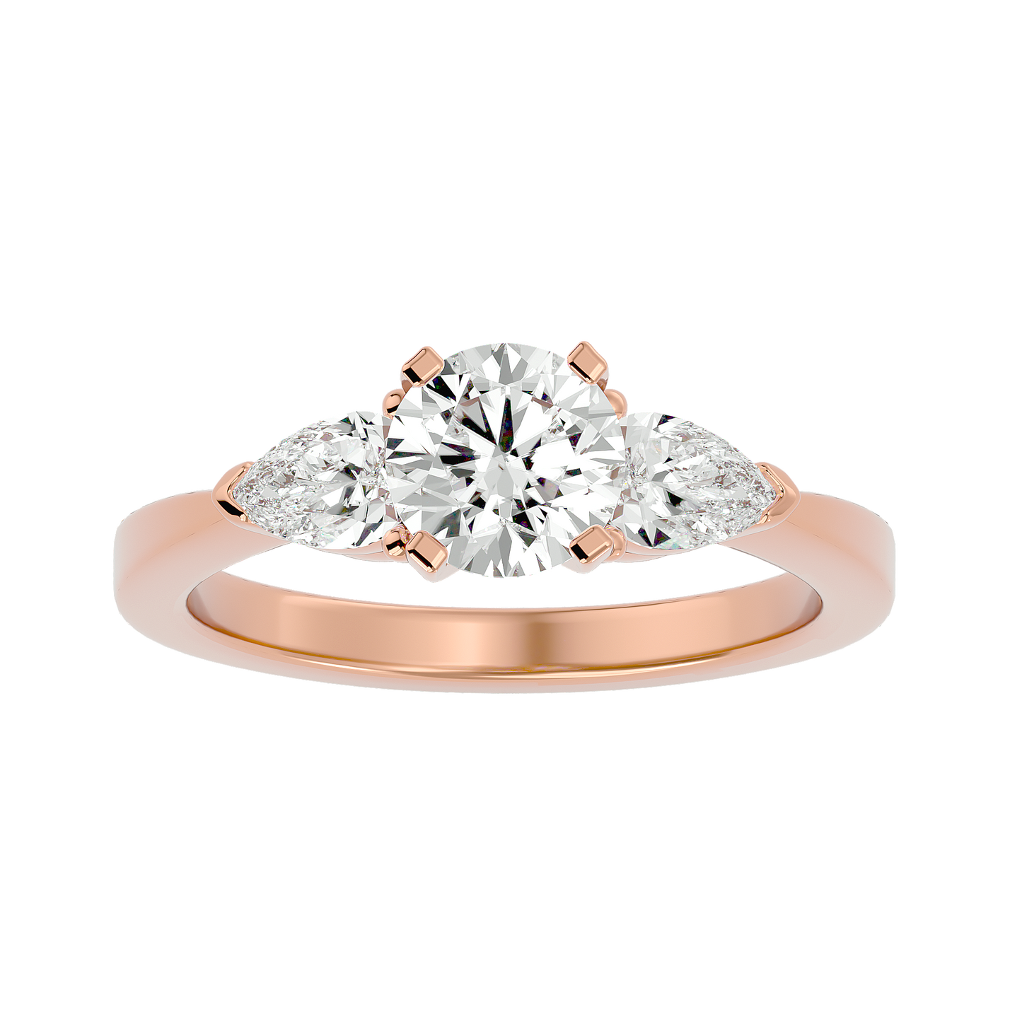2.18 CT Round & Pear Cut Lab Grown Diamond Engagement  3 Stone 14k Solid White Gold Diamond Ring - HIGHCARAT DIAMONDS