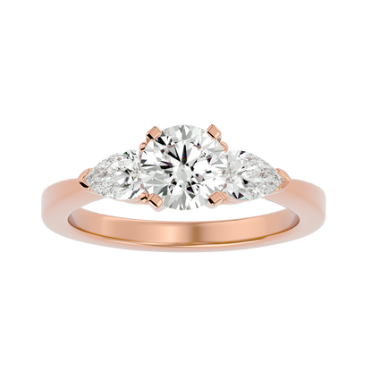 2.18 CT Round & Pear Cut Lab Grown Diamond Engagement  3 Stone 14k Solid White Gold Diamond Ring - HIGHCARAT DIAMONDS