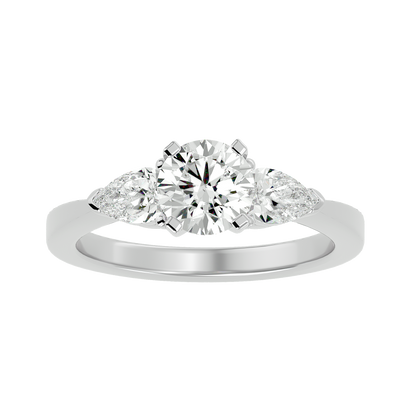 2.18 CT Round & Pear Cut Lab Grown Diamond Engagement  3 Stone 14k Solid White Gold Diamond Ring - HIGHCARAT DIAMONDS