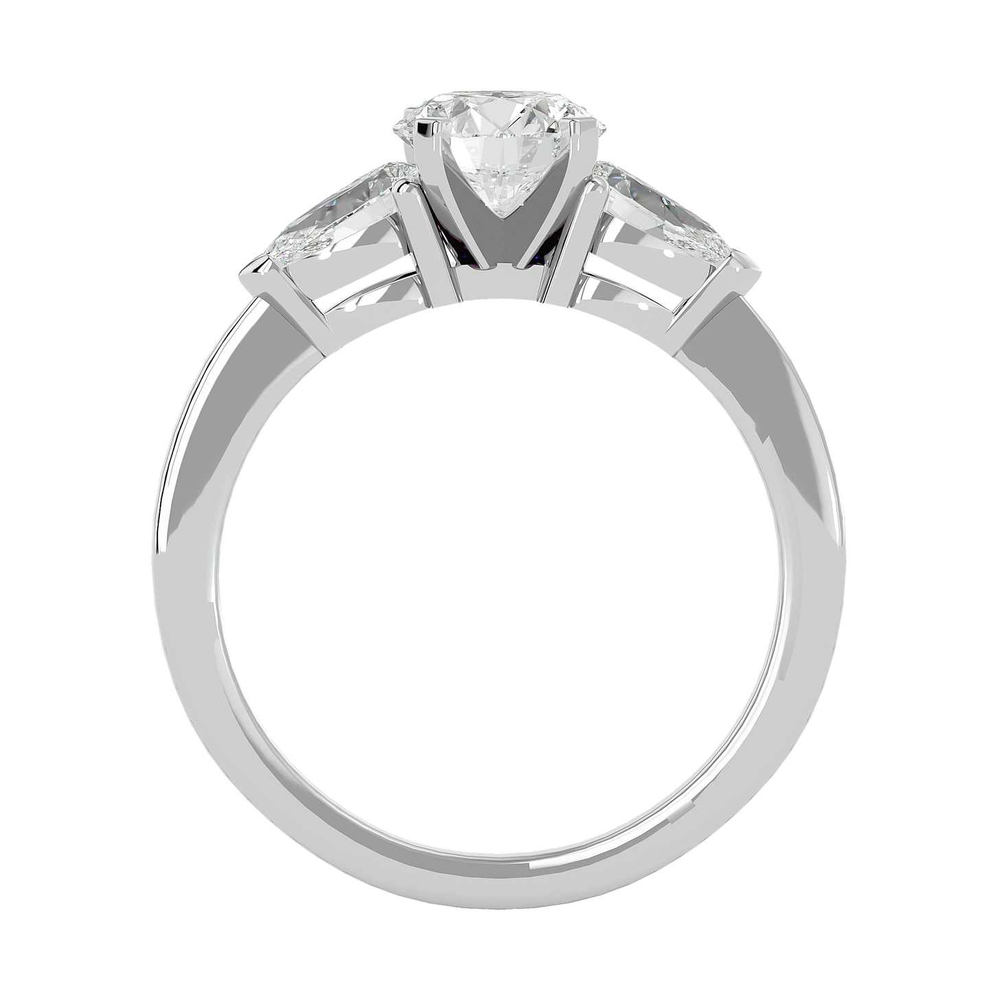 2.18 CT Round & Pear Cut Lab Grown Diamond Engagement  3 Stone 14k Solid White Gold Diamond Ring - HIGHCARAT DIAMONDS