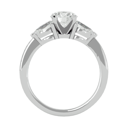 2.18 CT Round & Pear Cut Lab Grown Diamond Engagement  3 Stone 14k Solid White Gold Diamond Ring - HIGHCARAT DIAMONDS