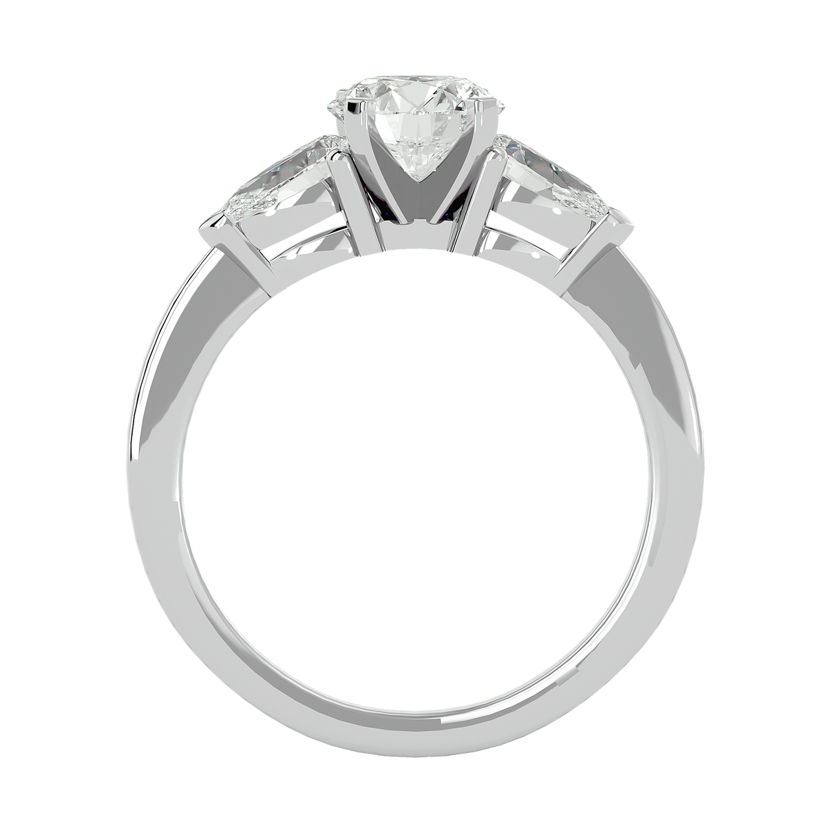 2.18 CT Round & Pear Cut Lab Grown Diamond Engagement  3 Stone 14k Solid White Gold Diamond Ring - HIGHCARAT DIAMONDS