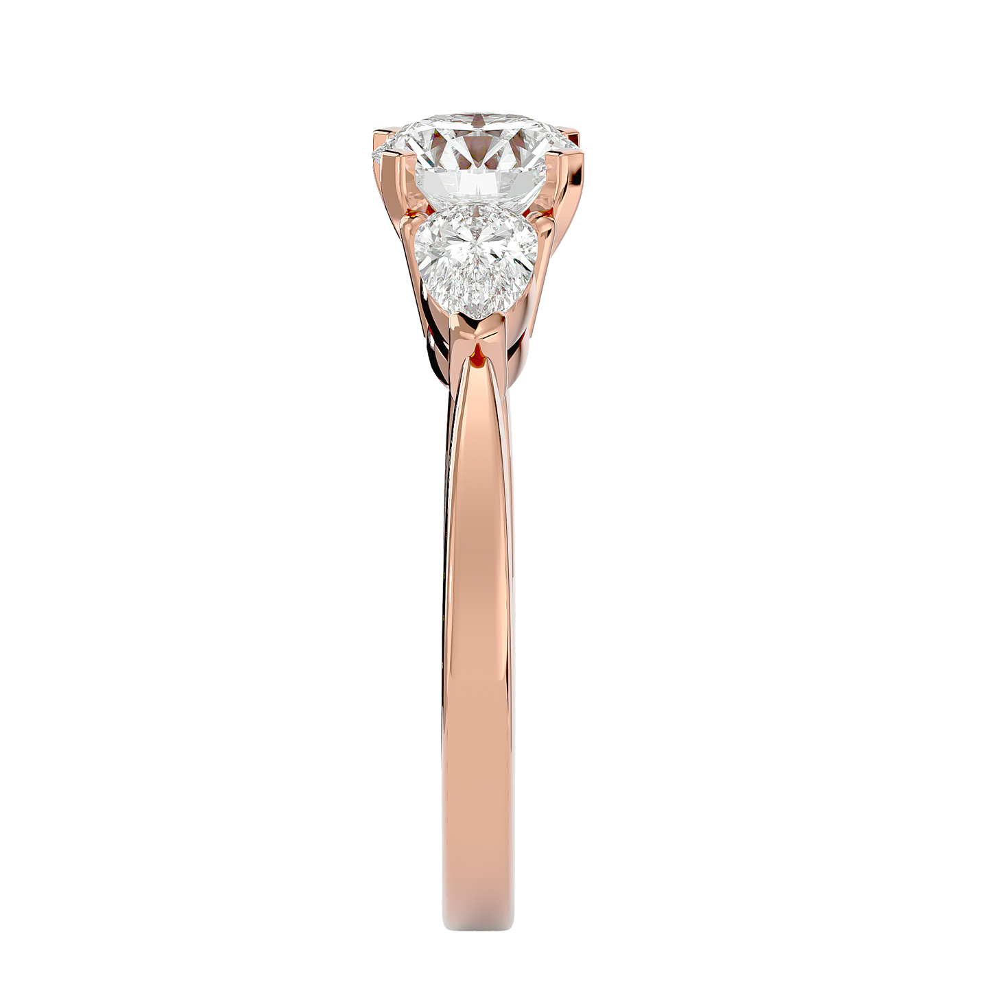 2.18 CT Round & Pear Cut Lab Grown Diamond Engagement  3 Stone 14k Solid White Gold Diamond Ring - HIGHCARAT DIAMONDS