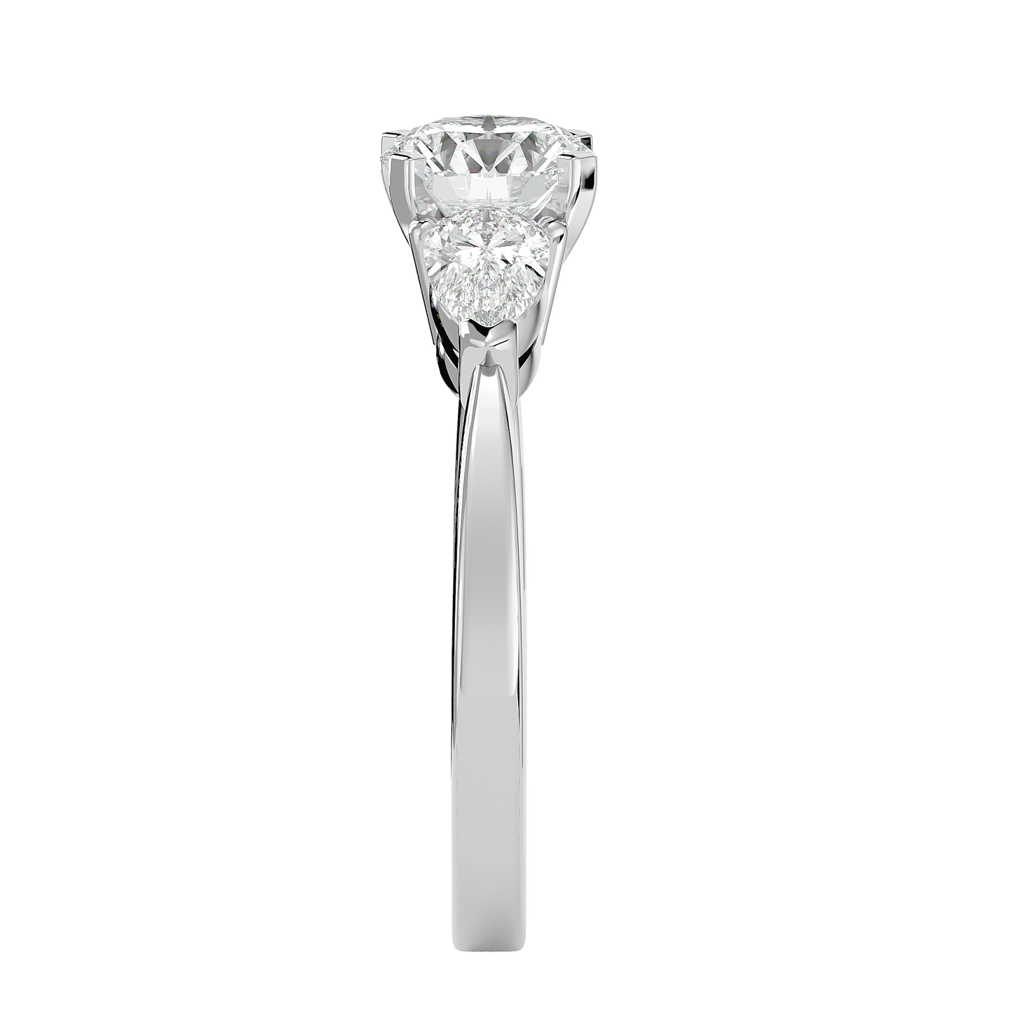 2.18 CT Round & Pear Cut Lab Grown Diamond Engagement  3 Stone 14k Solid White Gold Diamond Ring - HIGHCARAT DIAMONDS