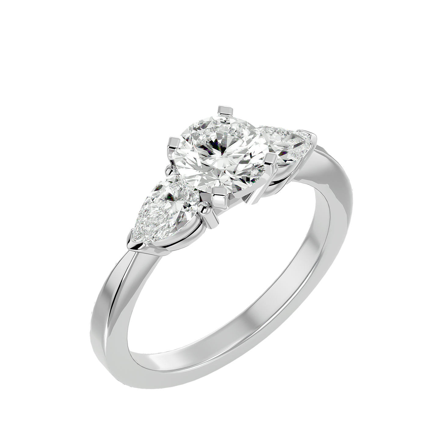 2.18 CT Round & Pear Cut Lab Grown Diamond Engagement  3 Stone 14k Solid White Gold Diamond Ring - HIGHCARAT DIAMONDS