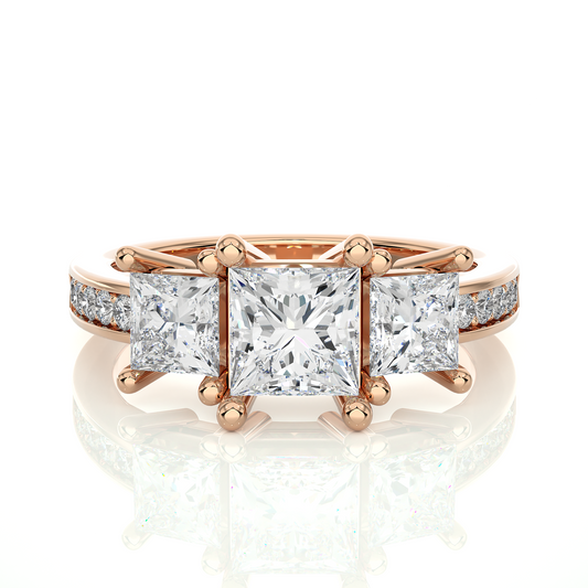 14K Solid Gold princess cut 2.20 Ct  Lab grown three stone Ring For Her - HIGHCARAT DIAMONDS
