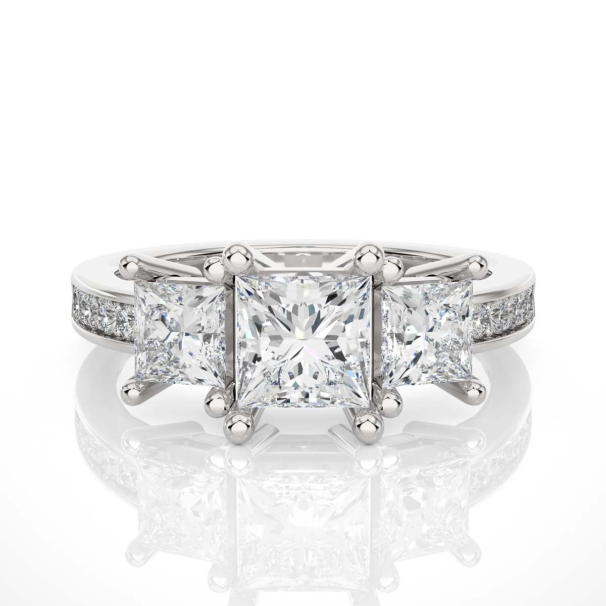 14K Solid Gold princess cut 2.20 Ct  Lab grown three stone Ring For Her - HIGHCARAT DIAMONDS