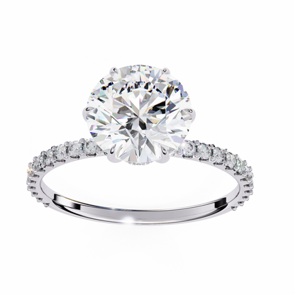 2.21 CT Round Cut Lab Grown  Diamond Hidden Halo Dainty Accented Women's Ring For Birthday Gift