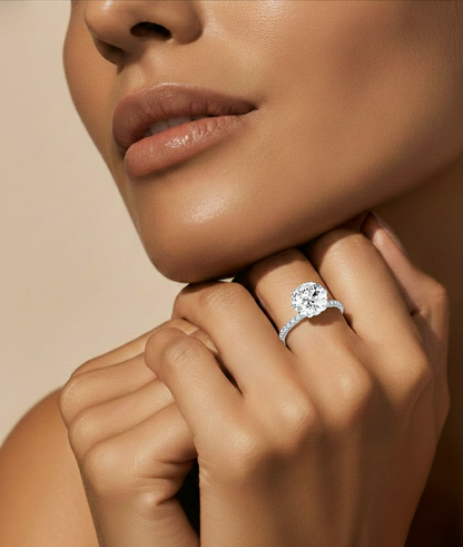 2.21 CT Round Cut Lab Grown  Diamond Hidden Halo Dainty Accented Women's Ring For Birthday Gift