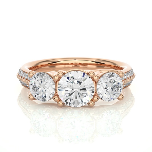 2.23 Carat Round Shape Lab grown Diamond Three Stone , Accented Ring For her - HIGHCARAT DIAMONDS