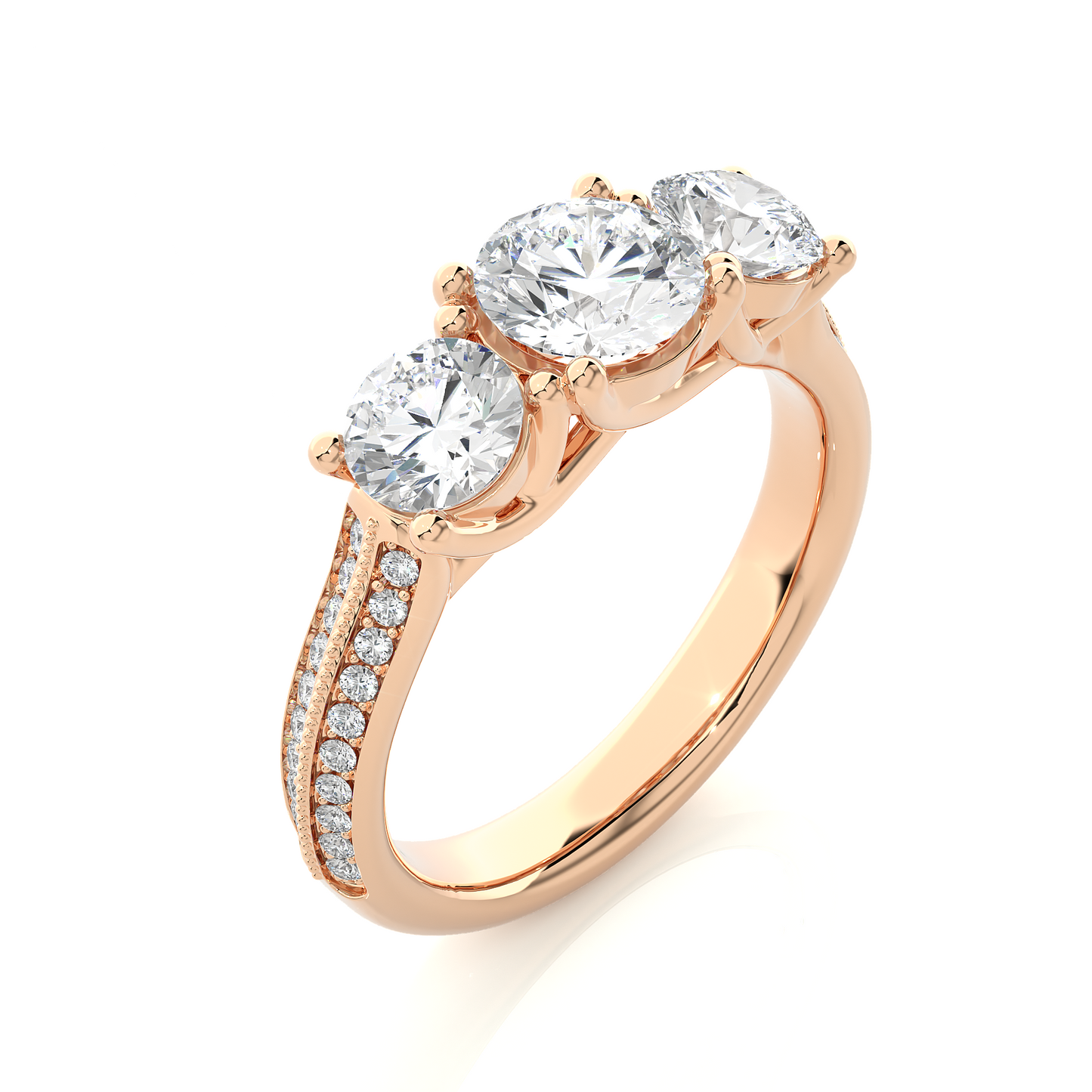 2.23 Carat Round Shape Lab grown Diamond Three Stone , Accented Ring For her
