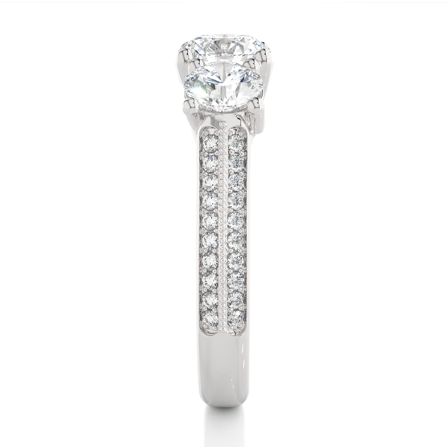 2.23 Carat Round Shape Lab grown Diamond Three Stone , Accented Ring For her