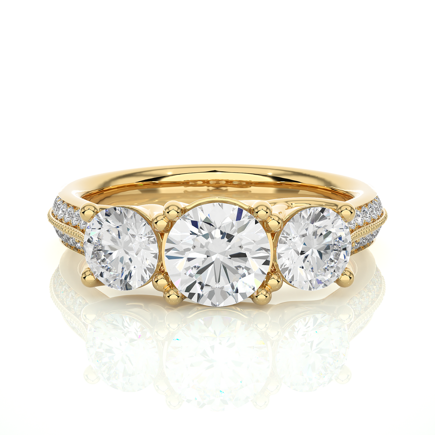 2.23 Carat Round Shape Lab grown Diamond Three Stone , Accented Ring For her - HIGHCARAT DIAMONDS