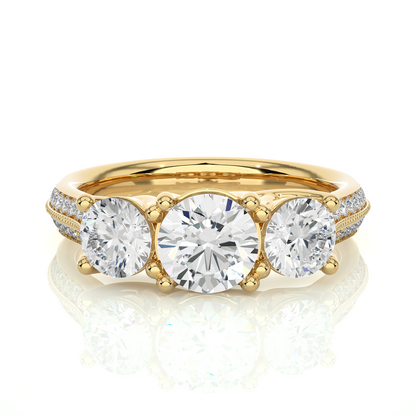 2.23 Carat Round Shape Lab grown Diamond Three Stone , Accented Ring For her - HIGHCARAT DIAMONDS