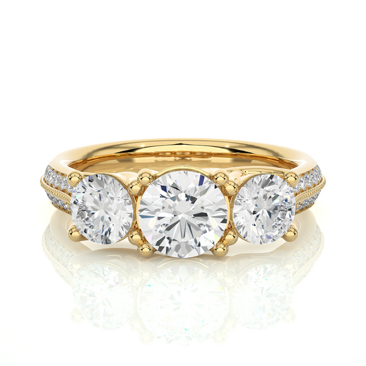 2.23 Carat Round Shape Lab grown Diamond Three Stone , Accented Ring For her - HIGHCARAT DIAMONDS