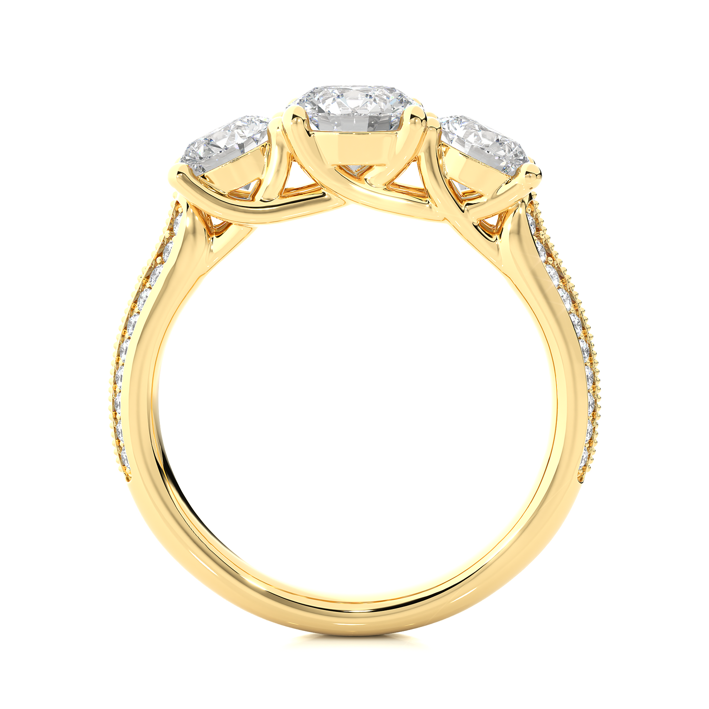 2.23 Carat Round Shape Lab grown Diamond Three Stone , Accented Ring For her - HIGHCARAT DIAMONDS