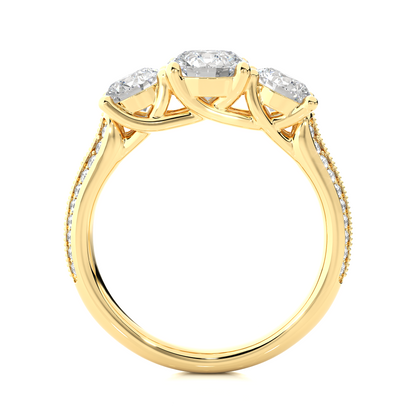 2.23 Carat Round Shape Lab grown Diamond Three Stone , Accented Ring For her - HIGHCARAT DIAMONDS