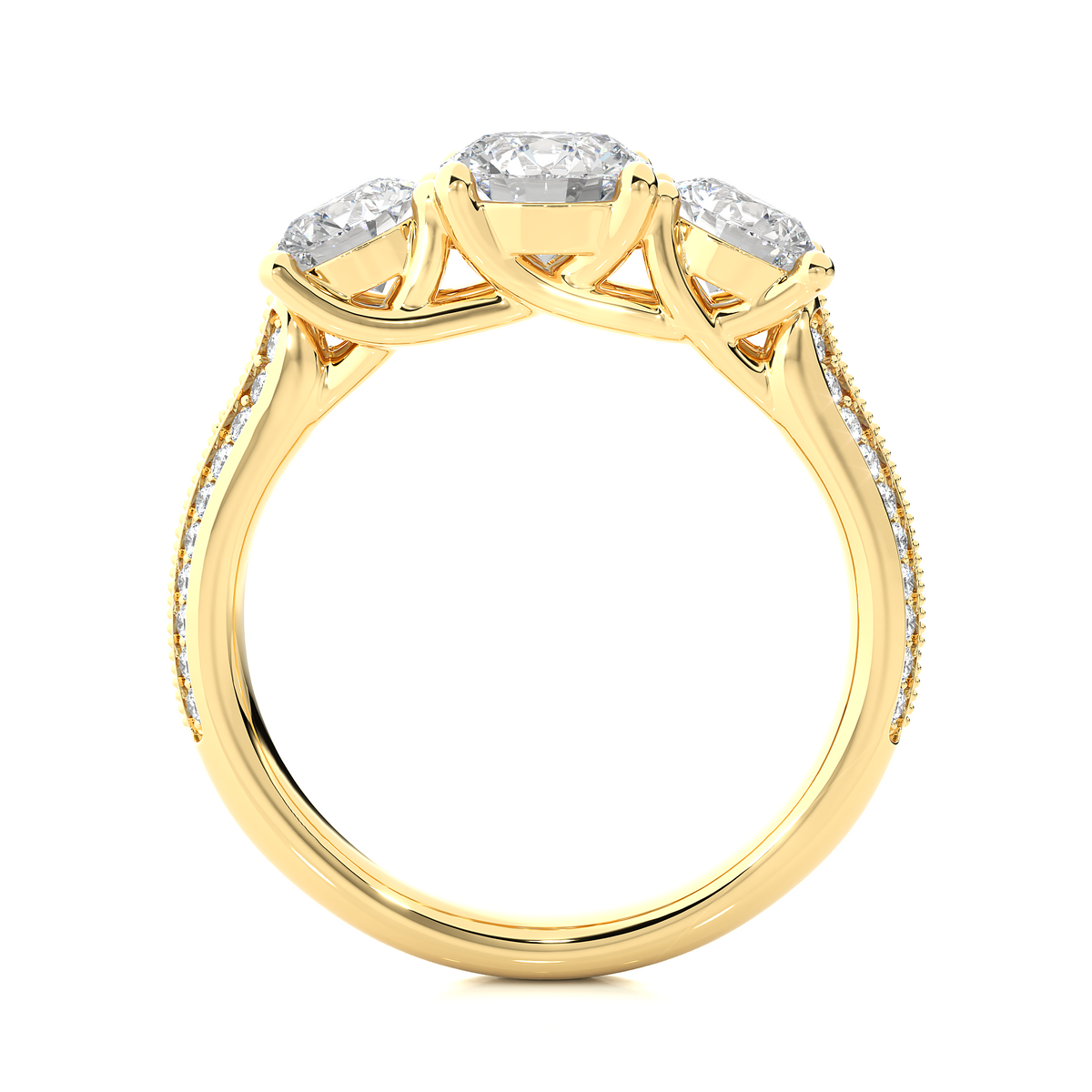 2.23 Carat Round Shape Lab grown Diamond Three Stone , Accented Ring For her - HIGHCARAT DIAMONDS