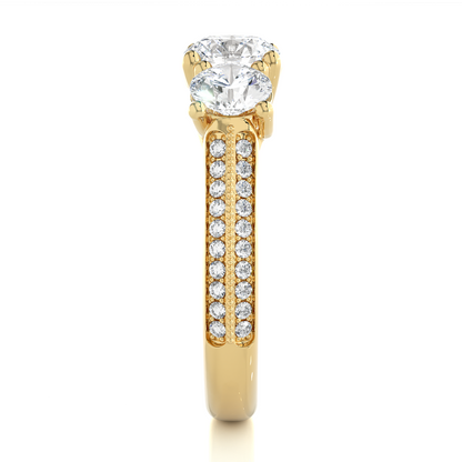 2.23 Carat Round Shape Lab grown Diamond Three Stone , Accented Ring For her - HIGHCARAT DIAMONDS