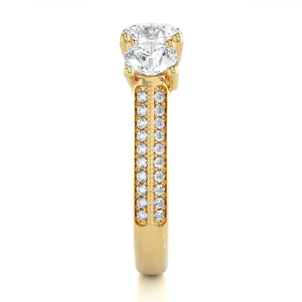 2.23 Carat Round Shape Lab grown Diamond Three Stone , Accented Ring For her - HIGHCARAT DIAMONDS