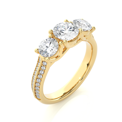 2.23 Carat Round Shape Lab grown Diamond Three Stone , Accented Ring For her - HIGHCARAT DIAMONDS