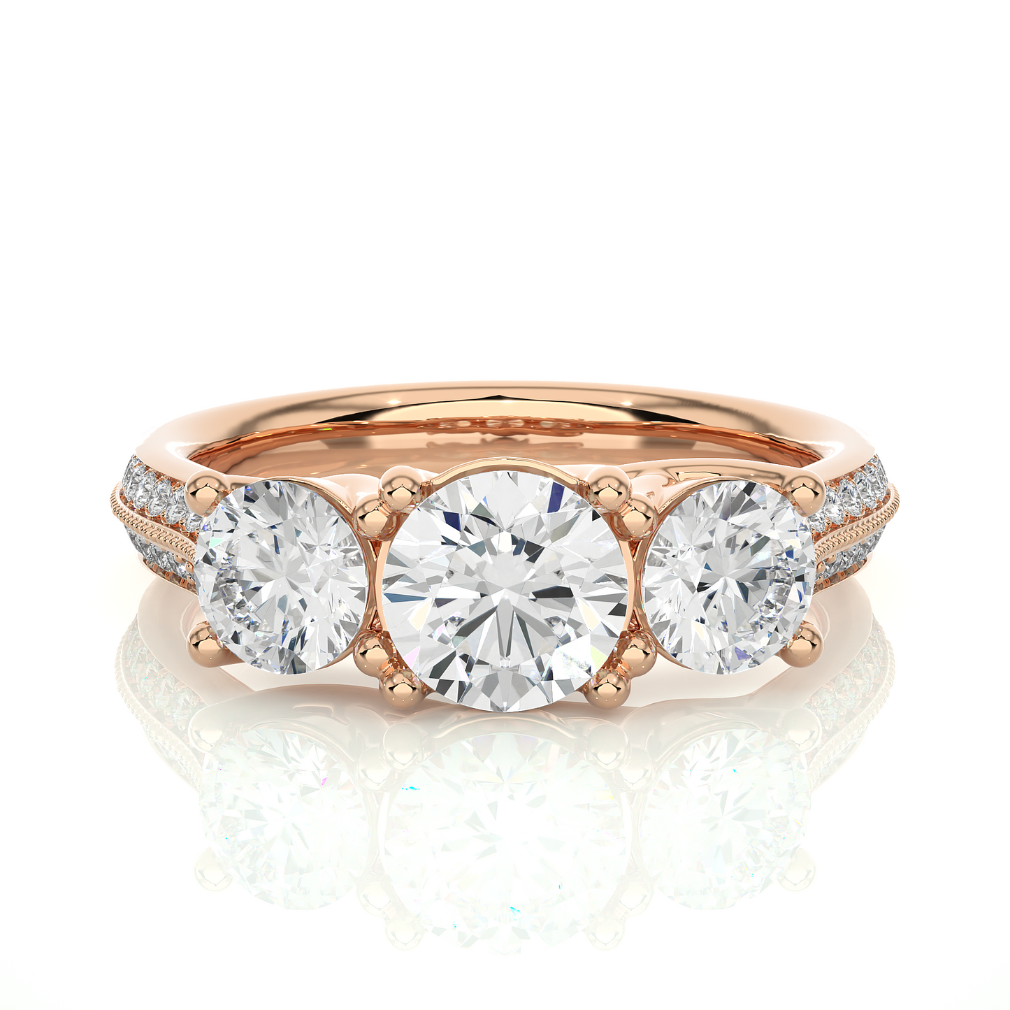 2.23 Carat Round Shape Lab grown Diamond Three Stone , Accented Ring For her - HIGHCARAT DIAMONDS