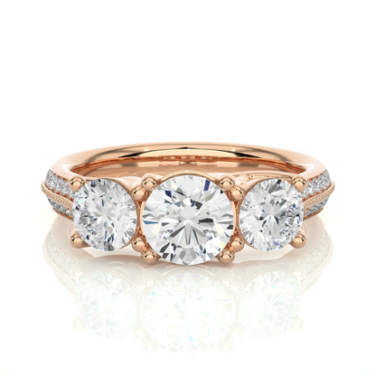 2.23 Carat Round Shape Lab grown Diamond Three Stone , Accented Ring For her - HIGHCARAT DIAMONDS