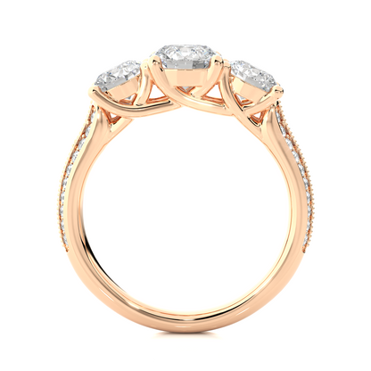 2.23 Carat Round Shape Lab grown Diamond Three Stone , Accented Ring For her - HIGHCARAT DIAMONDS