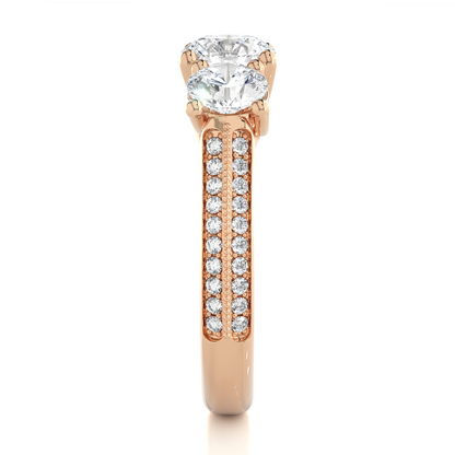 2.23 Carat Round Shape Lab grown Diamond Three Stone , Accented Ring For her - HIGHCARAT DIAMONDS