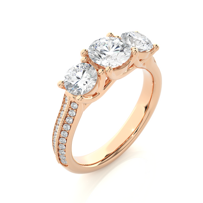 2.23 Carat Round Shape Lab grown Diamond Three Stone , Accented Ring For her - HIGHCARAT DIAMONDS