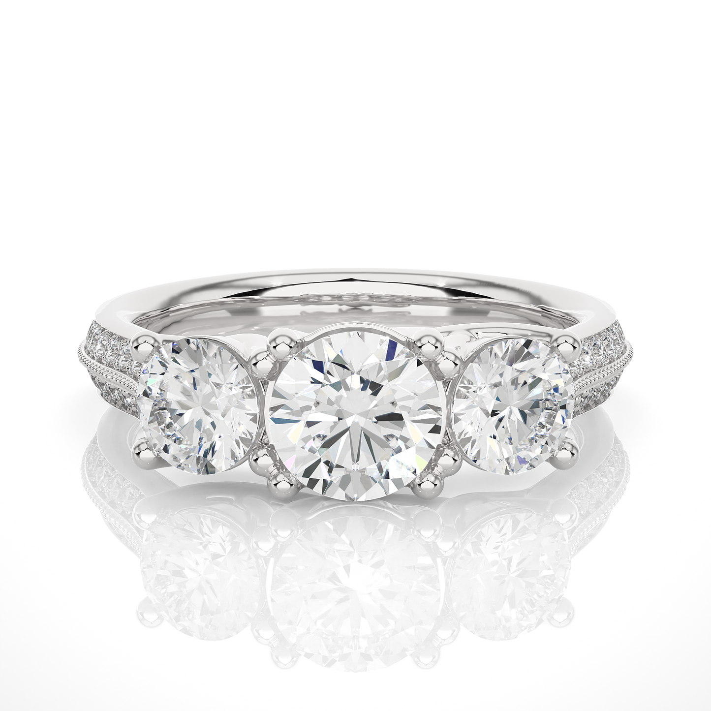 2.23 Carat Round Shape Lab grown Diamond Three Stone , Accented Ring For her - HIGHCARAT DIAMONDS