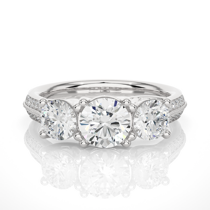 2.23 Carat Round Shape Lab grown Diamond Three Stone , Accented Ring For her - HIGHCARAT DIAMONDS